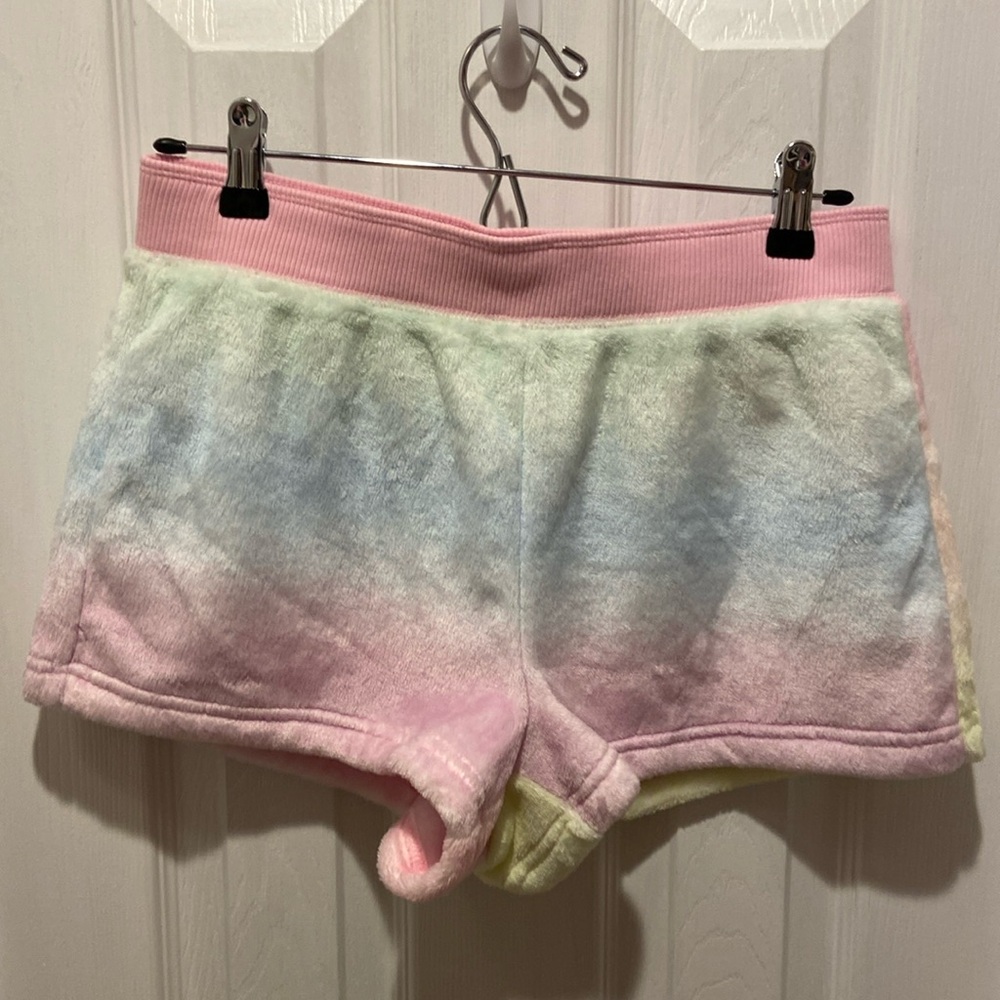 NWT Victoria’s Secret PINK Pastel Rainbow Velvet Fuzzy Shorts